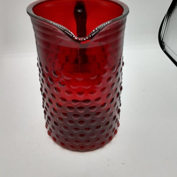 Vintage Anchor Hocking Ruby Red Hobnail Pitcher 8" Tall - Picture 3 of 8